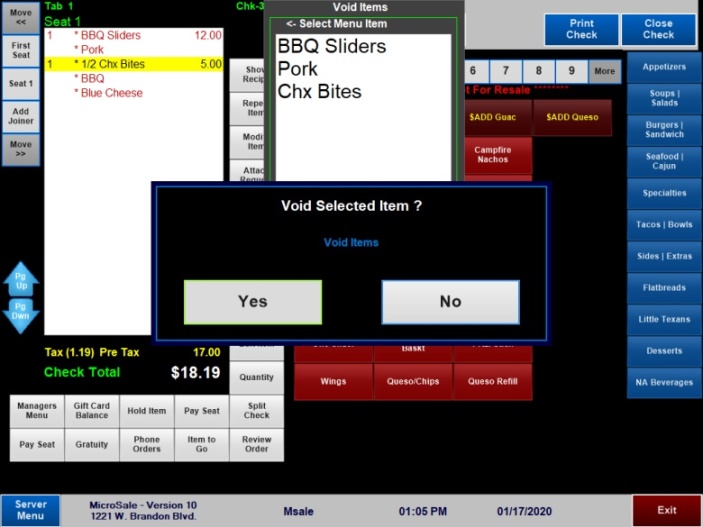 Voiding a Check and/or Voiding Items MicroSale