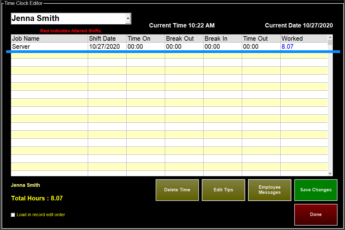 Editing employees' hours (employee to clock in/clock out